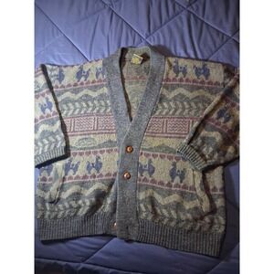Tejidos Ruminahui Men Wool Llama Cardigan Sweater Otavalo Ecuador Shawl Grey XXL
